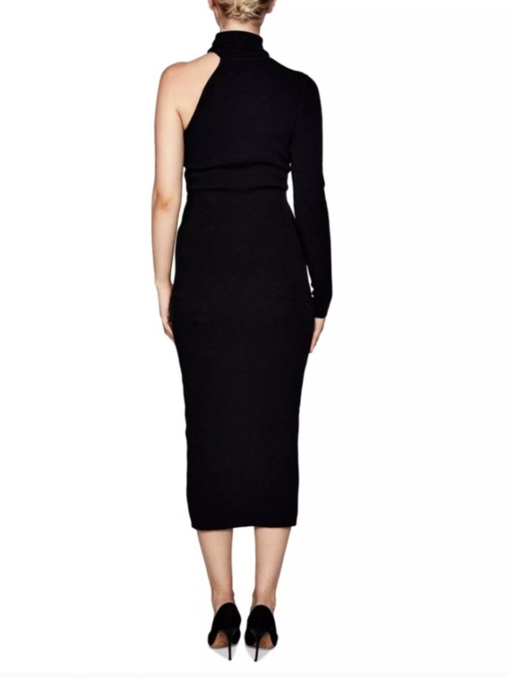 Bardot Black Knit Turtleneck One Shoulder Midi Dress - Picture 2 of 8